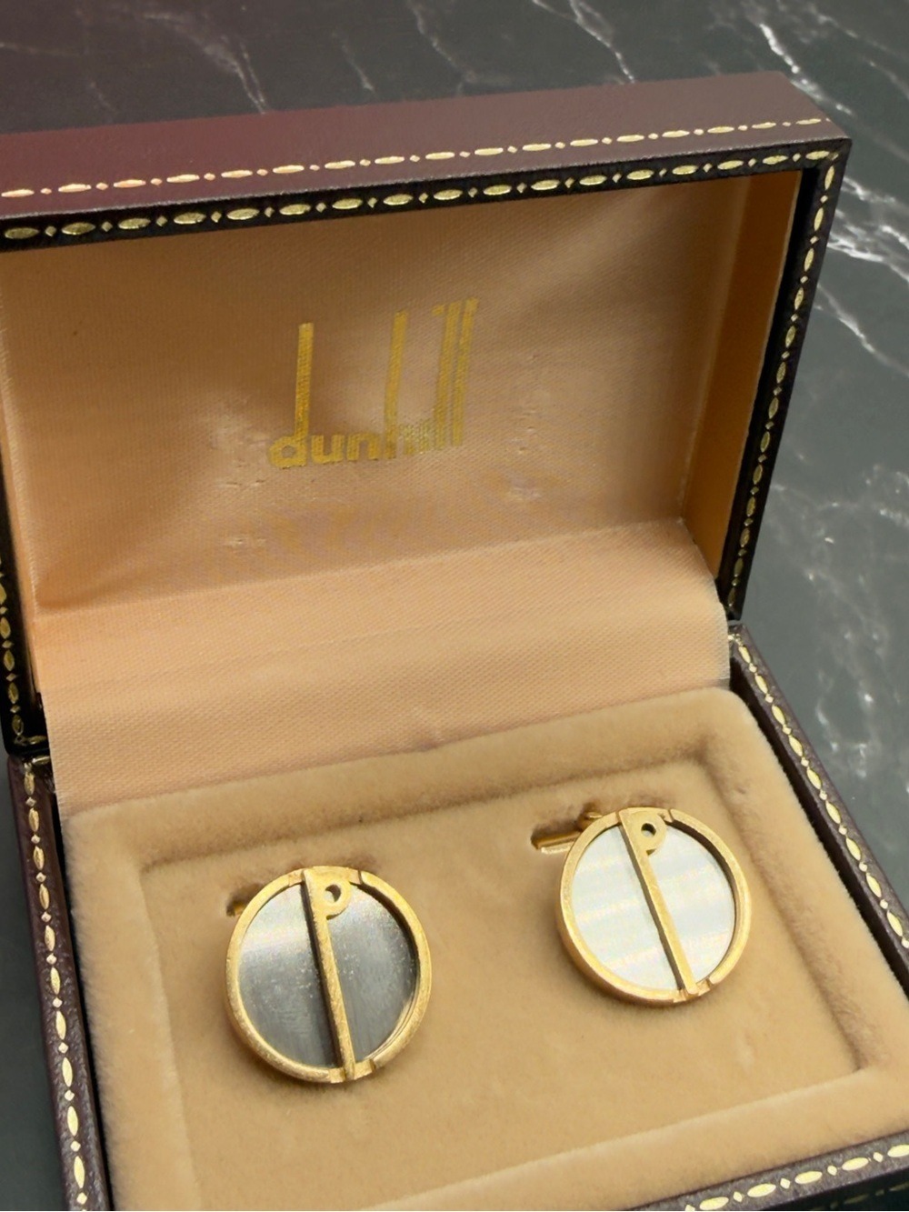 Dunhill Gold and Mother-of-Pearl Round Cufflinks